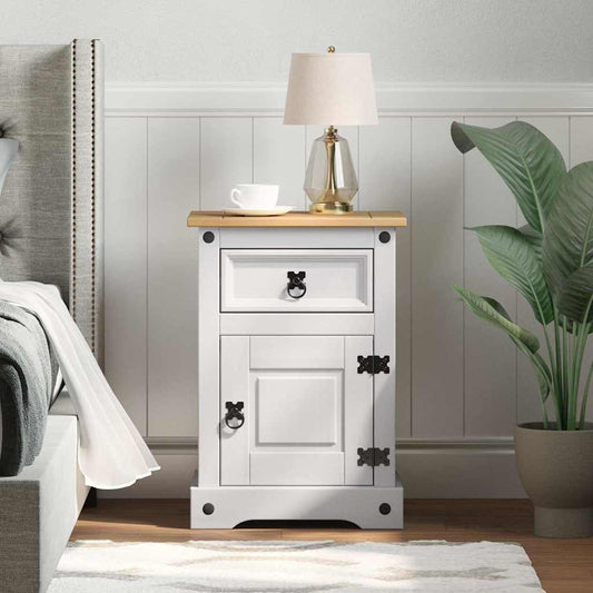 vidaXL Bedside Table Corona White 45 x 35 x 64 cm Solid Pine Wood