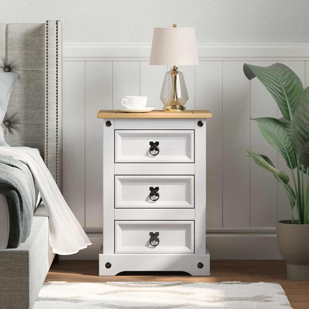 vidaXL Bedside Table Corona White 45 x 35 x 64 cm Solid Pine Wood