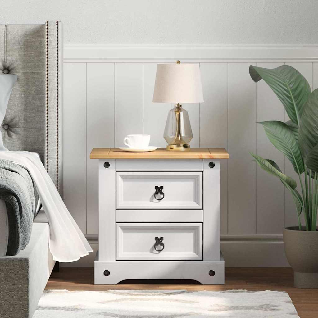 vidaXL Bedside Table Corona White 53 x 39 x 47 cm Solid Pine Wood