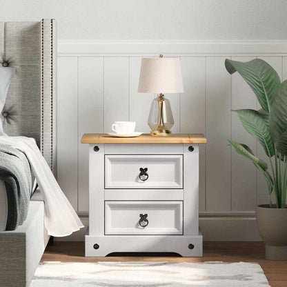 vidaXL Bedside Table Corona White 53 x 39 x 47 cm Solid Pine Wood
