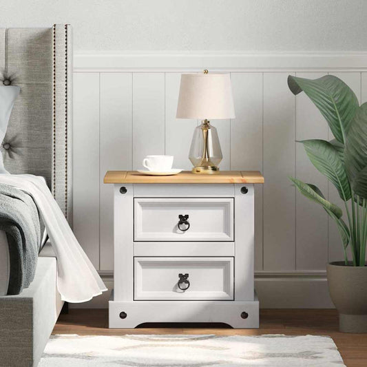 vidaXL Bedside Table Corona White 53 x 39 x 47 cm Solid Pine Wood