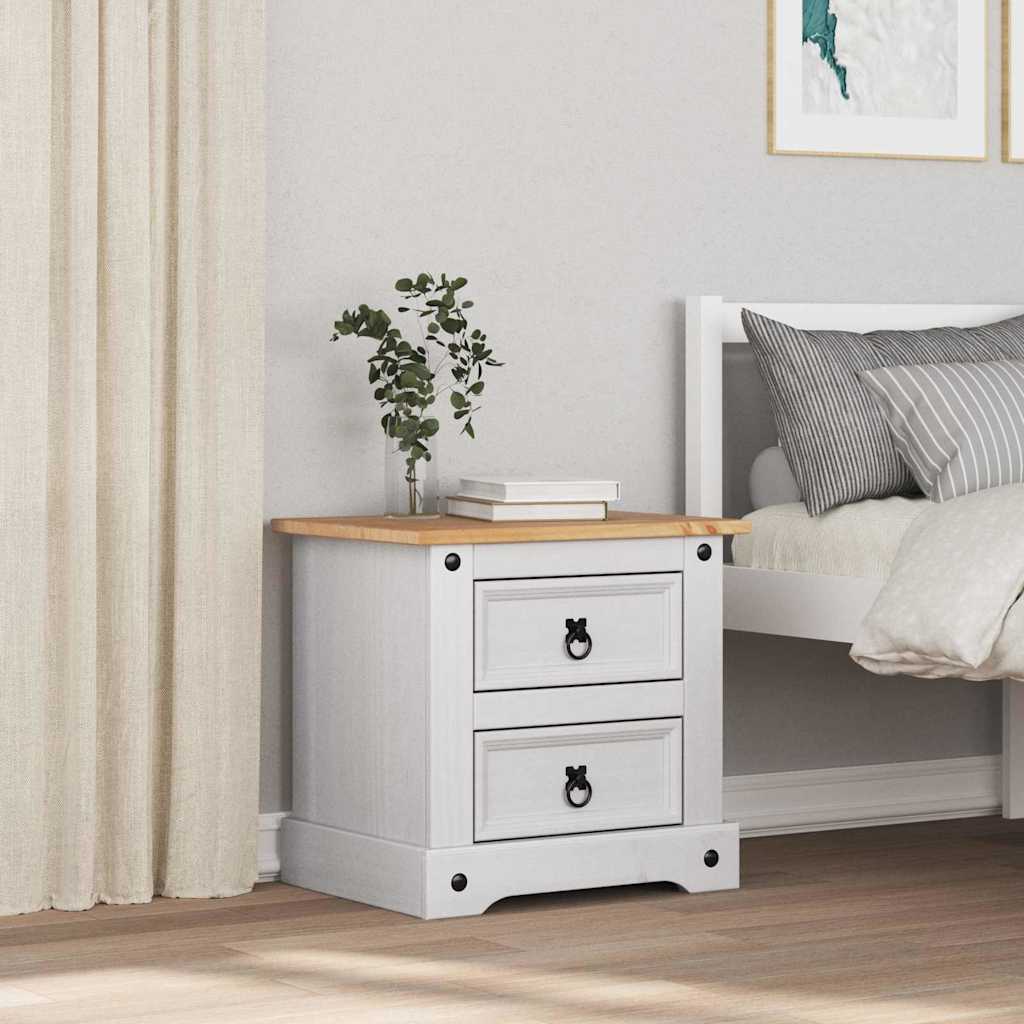 vidaXL Bedside Table Corona White 53 x 39 x 47 cm Solid Pine Wood