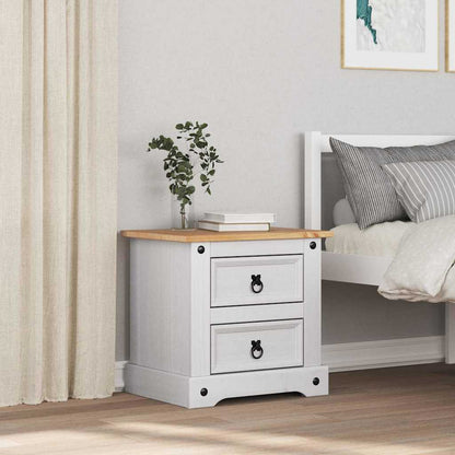 vidaXL Bedside Table Corona White 53 x 39 x 47 cm Solid Pine Wood