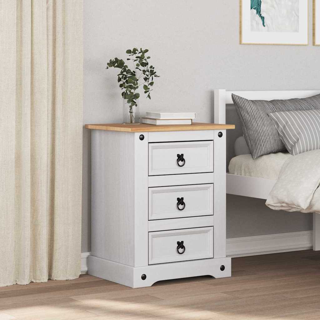 vidaXL Bedside Table Corona White 53 x 39 x 66 cm Solid Pine Wood