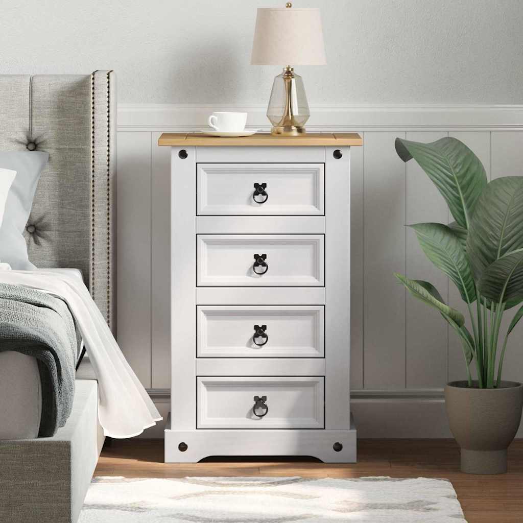 vidaXL Bedside Table Corona White 53 x 39 x 84 cm Solid Pine Wood