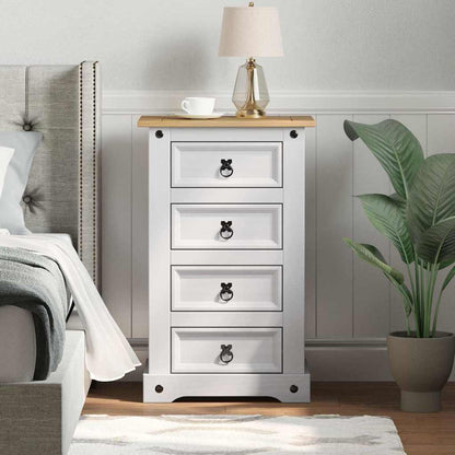 vidaXL Bedside Table Corona White 53 x 39 x 84 cm Solid Pine Wood