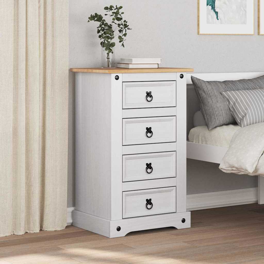 vidaXL Bedside Table Corona White 53 x 39 x 84 cm Solid Pine Wood