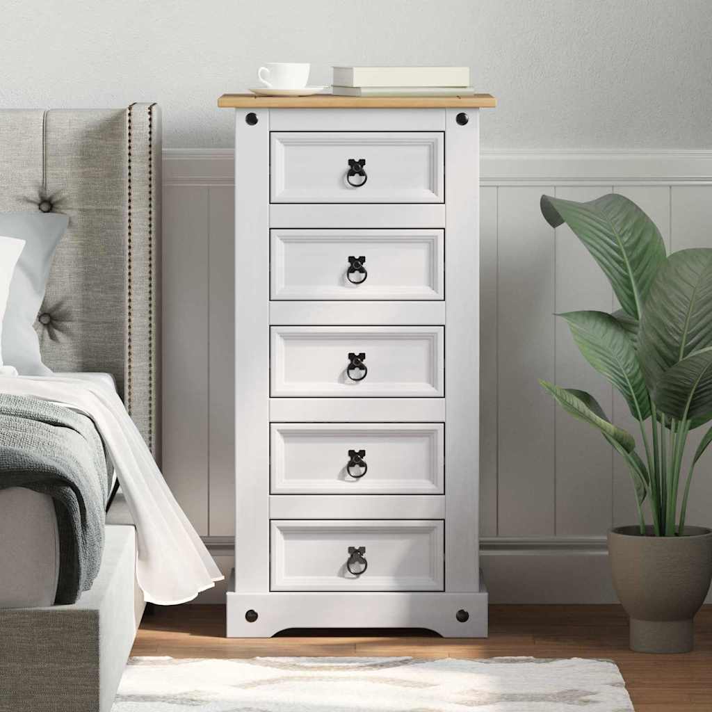 vidaXL Bedside Table Corona White 53 x 39 x 103 cm Solid Pine Wood