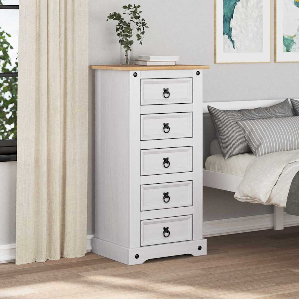 vidaXL Bedside Table Corona White 53 x 39 x 103 cm Solid Pine Wood