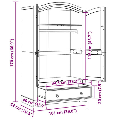 vidaXL Wardrobe Corona White 101 x 52 x 170 cm Solid Pine Wood
