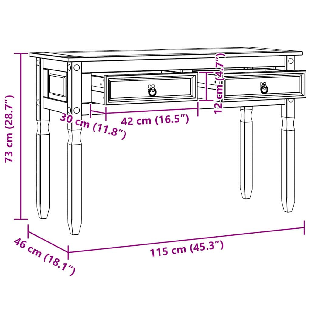 vidaXL End Table Corona White 115 x 46 x 73 cm Solid Pine Wood