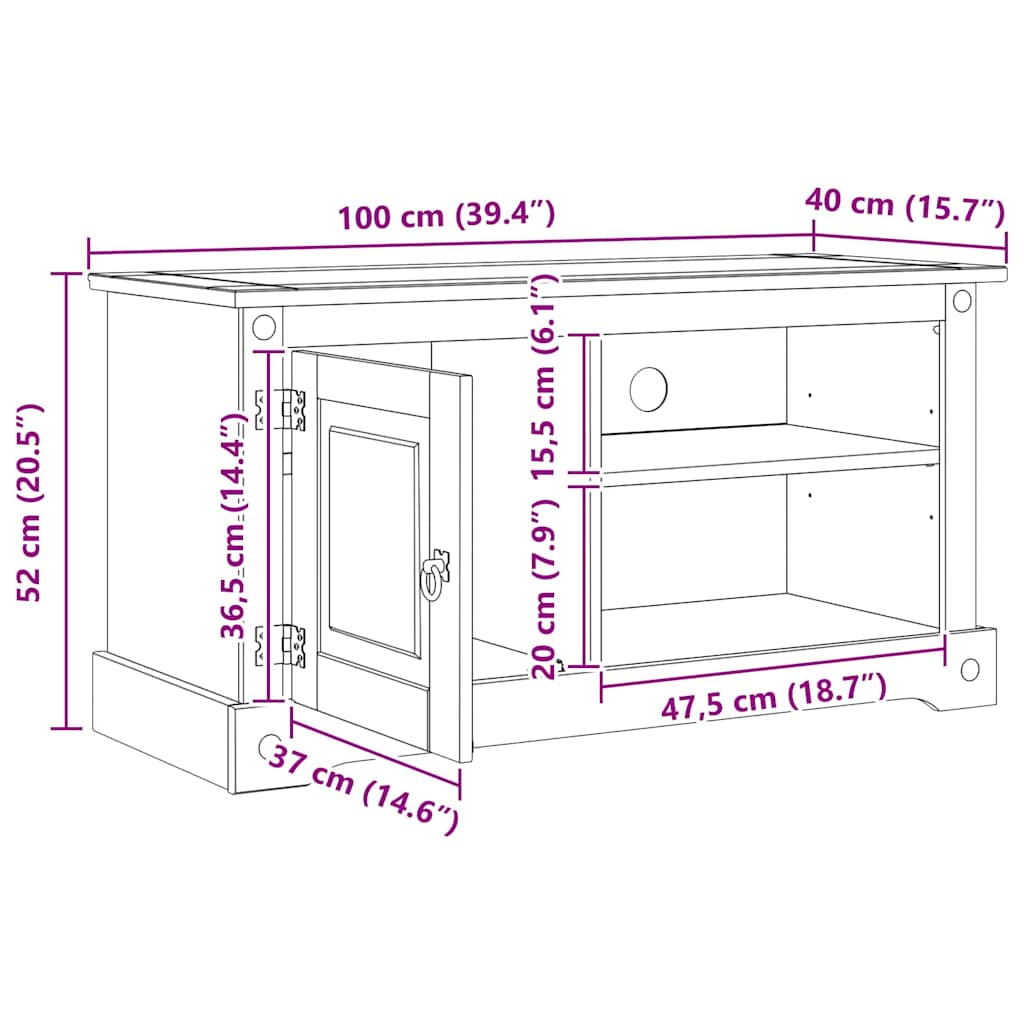 vidaXL TV Cabinet Corona White 100 x 40 x 52 cm Solid Pine Wood