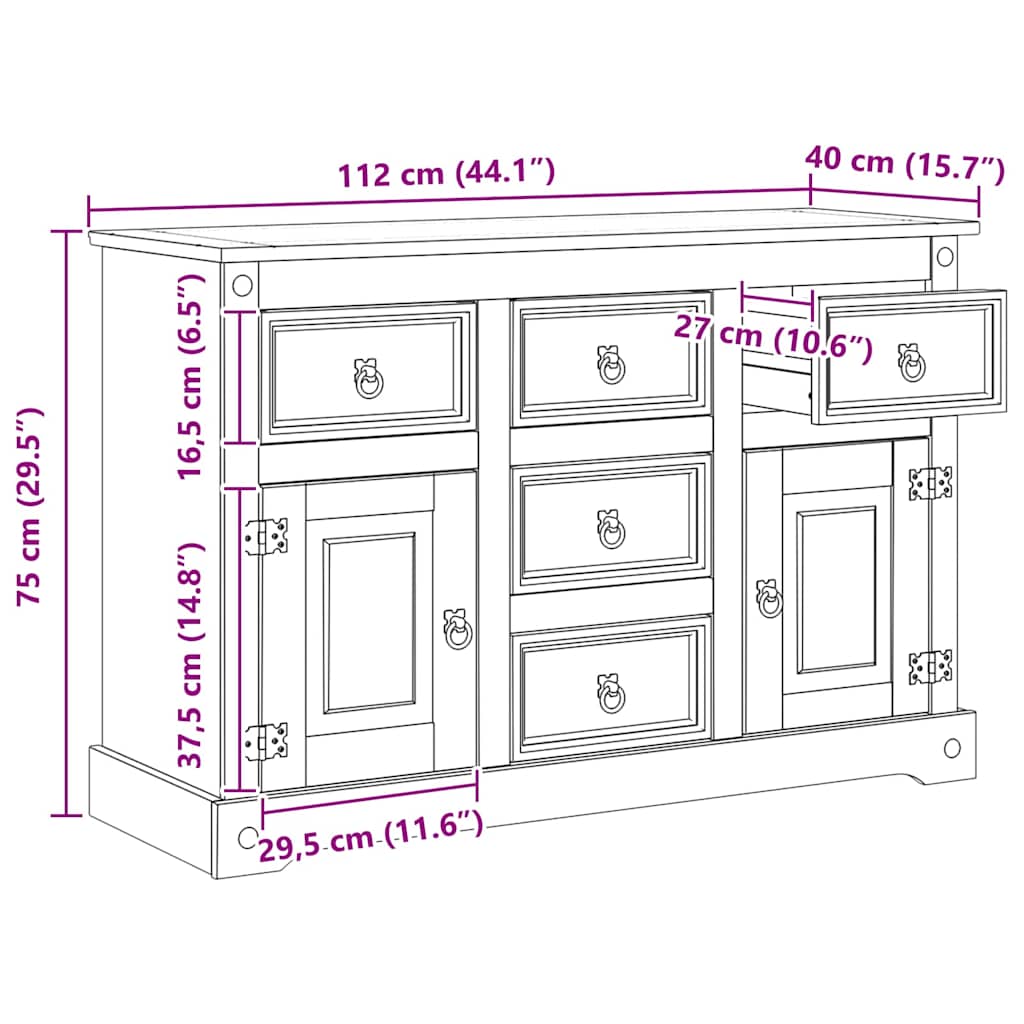 vidaXL Storage Chests Corona White 112 x 40 x 75 cm Solid Pine Wood