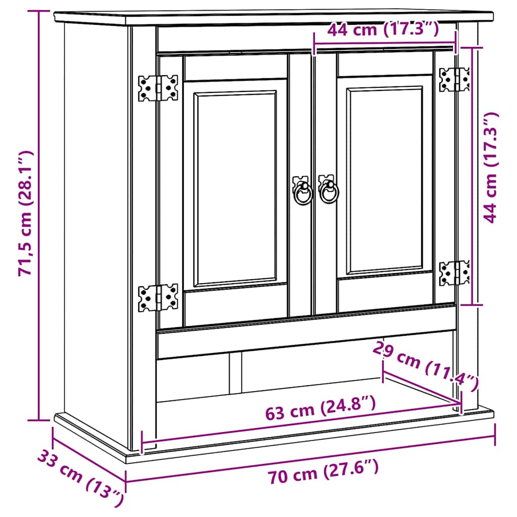 vidaXL Hanging Cabinet Corona White 70 x 33 x 71.5 cm Solid Pine Wood