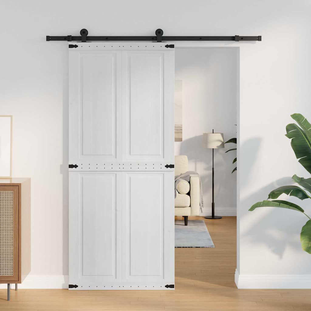 vidaXL Barn Door Corona White 90 x 210 cm Solid Pine Wood