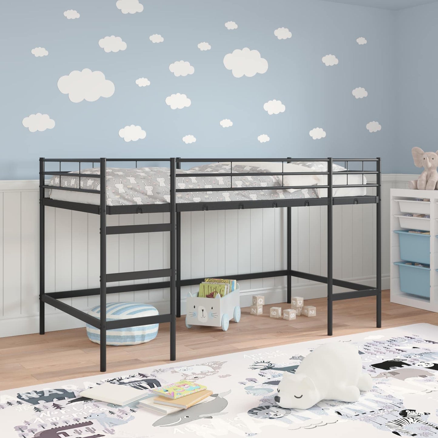 vidaXL Kids'Loft Bed Frame Plain Black 80 x 200 cm Steel
