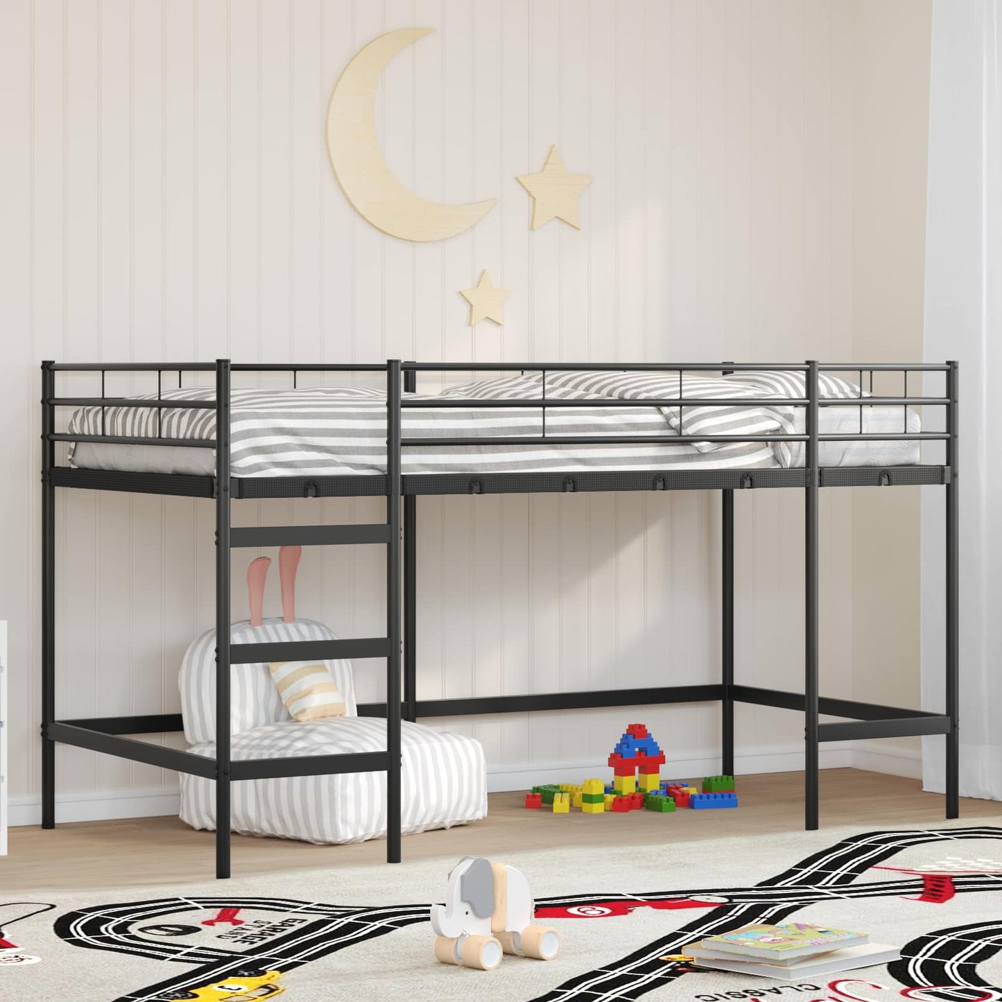 vidaXL Kids'Loft Bed Frame Plain Black 90 x 200 cm Steel