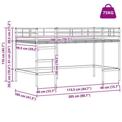 vidaXL Kids'Loft Bed Frame Black 99.5 x 200 cm Steel