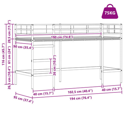 vidaXL Kids'Loft Bed Frame White 90 x 190 cm Steel