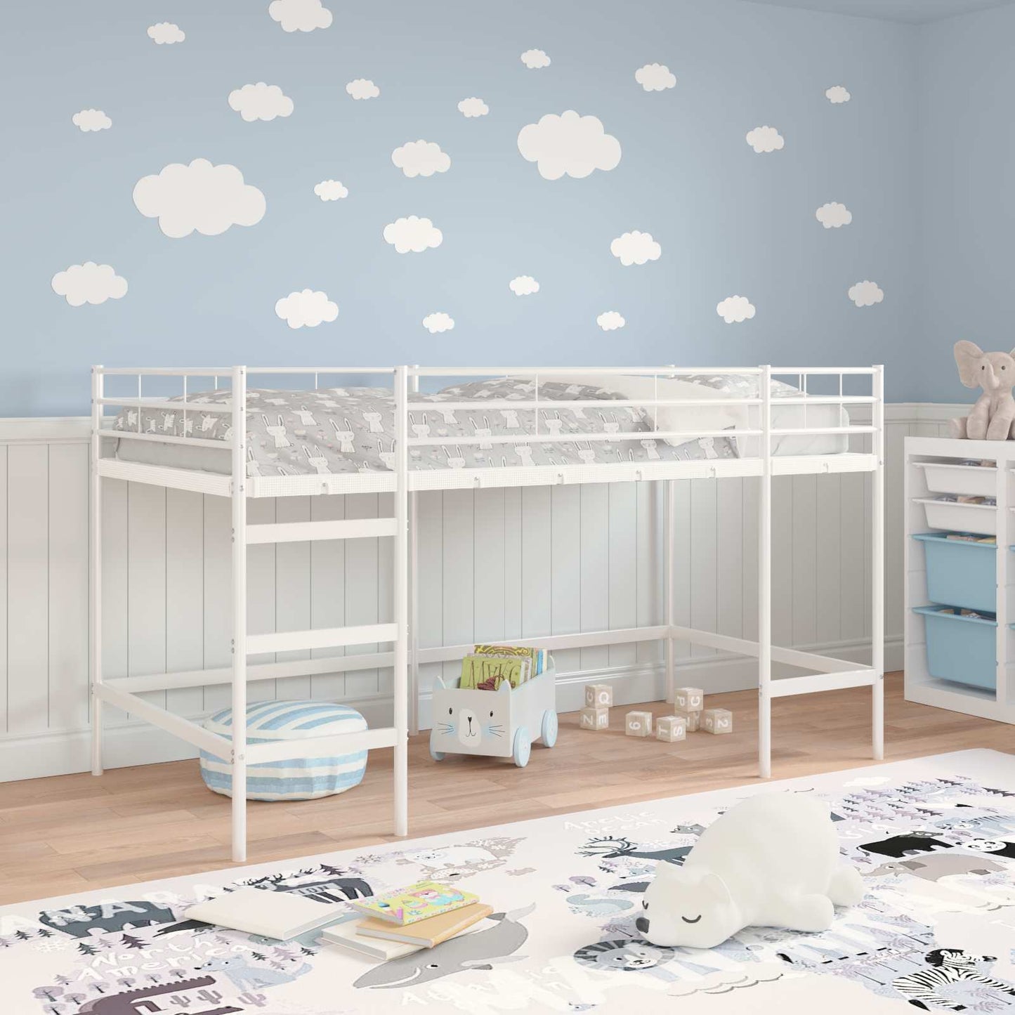 vidaXL Kids'Loft Bed Frame Plain White 90 x 200 cm Steel