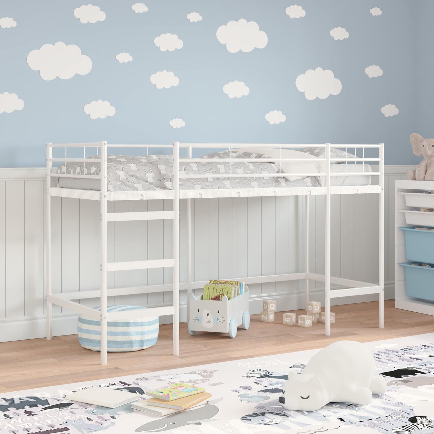 vidaXL Kids'Loft Bed Frame Plain White 100 x 190 cm Steel