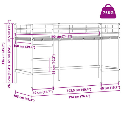 vidaXL Kids'Loft Bed Frame Plain White 100 x 190 cm Steel