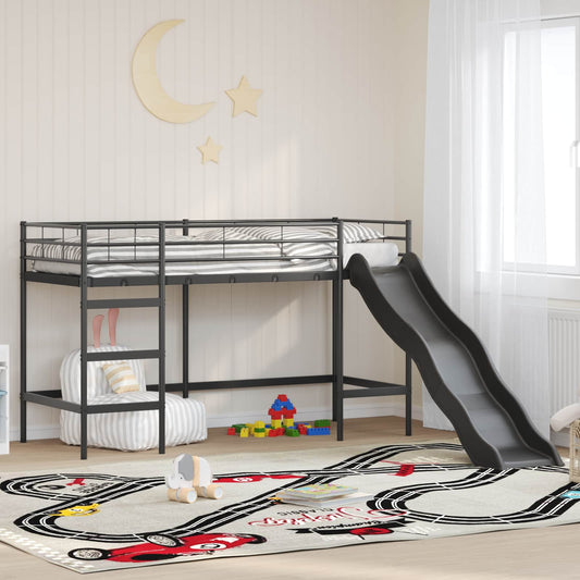 vidaXL Kids'Loft Bed Frame with Slide Black and Anthracite