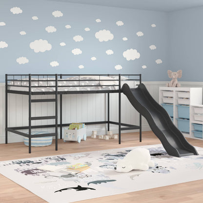 vidaXL Kids'Loft Bed Frame with Slide Plain Black and Anthracite