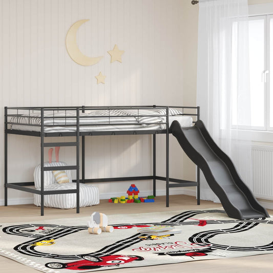 vidaXL Kids'Loft Bed Frame with Slide Plain Black and Anthracite