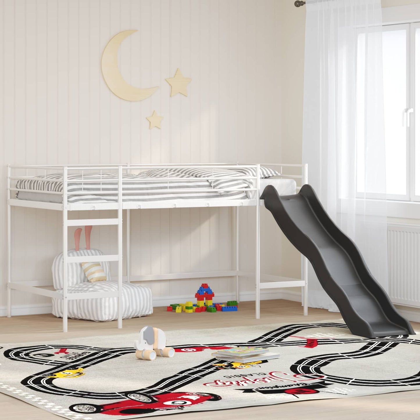 vidaXL Kids'Loft Bed Frame with Slide Plain White and Anthracite
