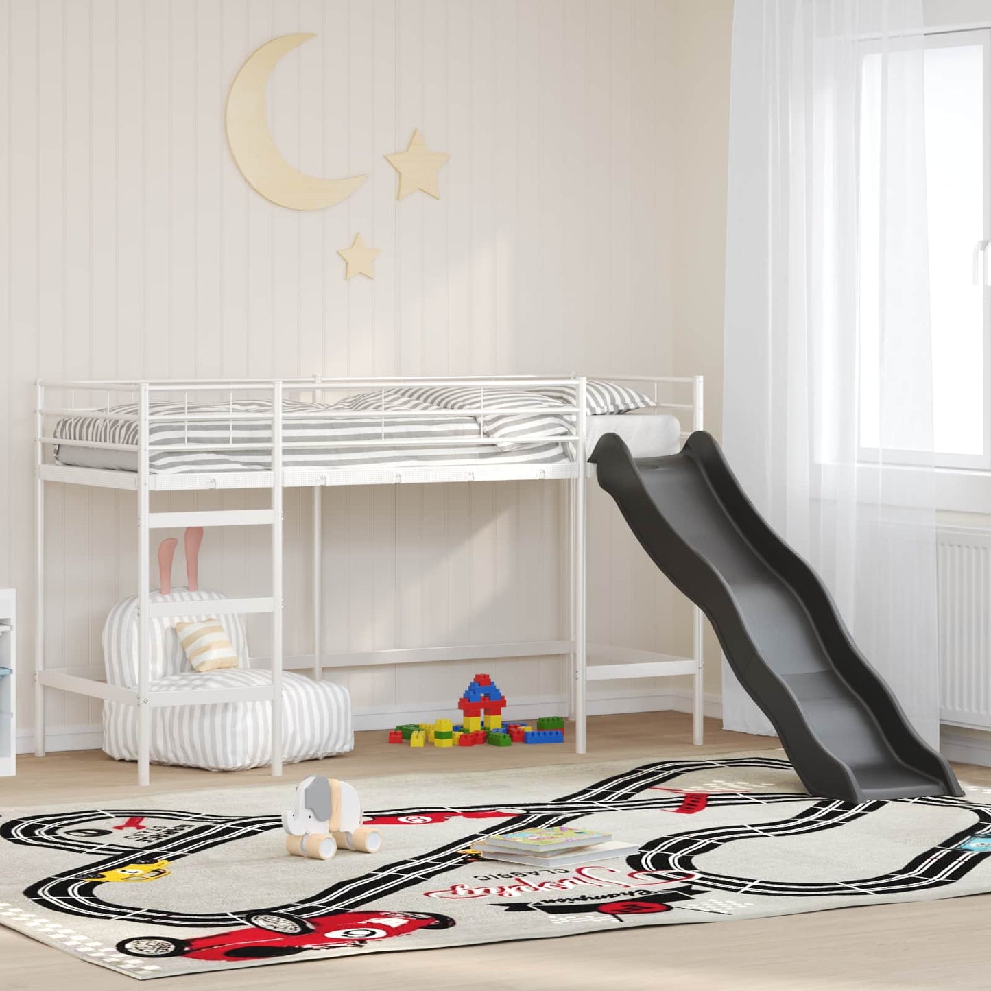 vidaXL Kids'Loft Bed Frame with Slide White and Anthracite
