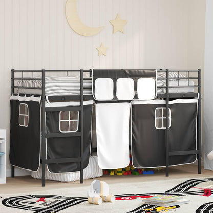 vidaXL Kids'Loft Bed Frame with Curtains Black 75 x 190 cm