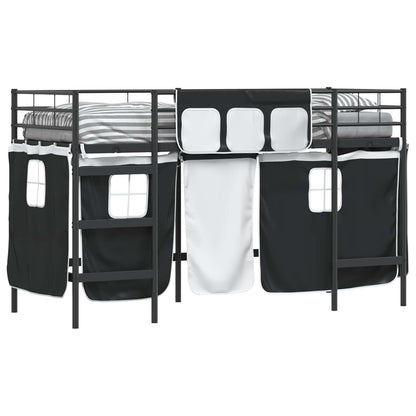 vidaXL Kids'Loft Bed Frame with Curtains Black 75 x 190 cm