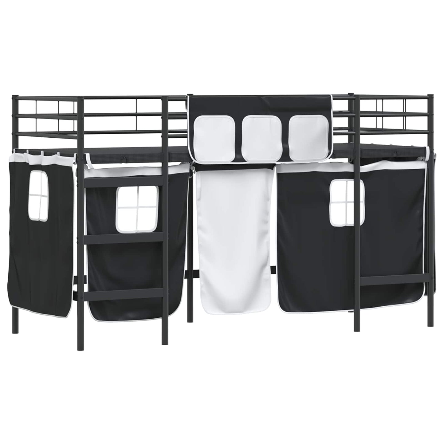 vidaXL Kids'Loft Bed Frame with Curtains Black 75 x 190 cm
