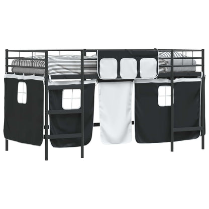 vidaXL Kids'Loft Bed Frame with Curtains Plain Black 80 x 200 cm