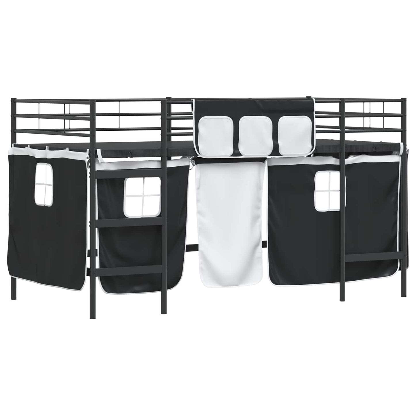 vidaXL Kids'Loft Bed Frame with Curtains Plain Black 80 x 200 cm
