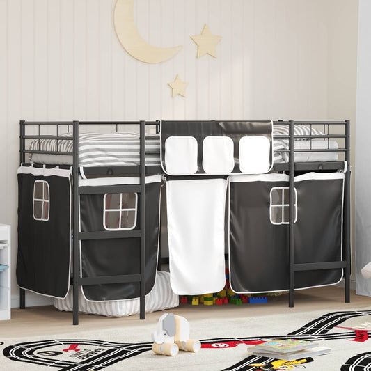vidaXL Kids'Loft Bed Frame with Curtains Black 90 x 190 cm