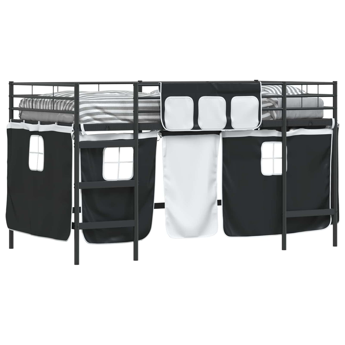 vidaXL Kids'Loft Bed Frame with Curtains Plain Black 90 x 200 cm