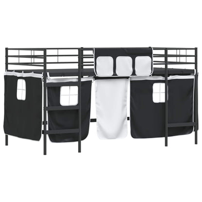 vidaXL Kids'Loft Bed Frame with Curtains Plain Black 90 x 200 cm