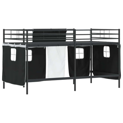 vidaXL Kids'Loft Bed Frame with Curtains Plain Black 90 x 200 cm