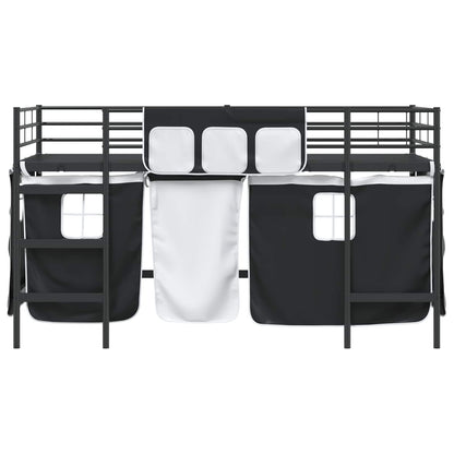 vidaXL Kids'Loft Bed Frame with Curtains Plain Black 90 x 200 cm