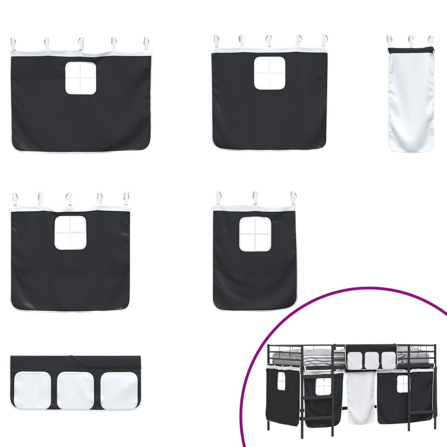 vidaXL Kids'Loft Bed Frame with Curtains Plain Black 90 x 200 cm