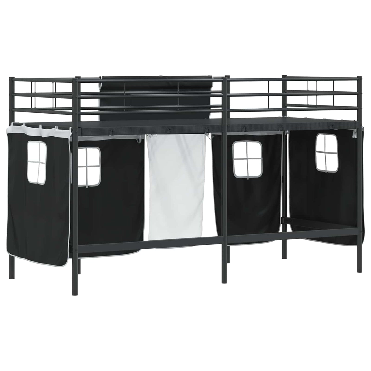 vidaXL Kids'Loft Bed Frame with Curtains Black 100 x 190 cm