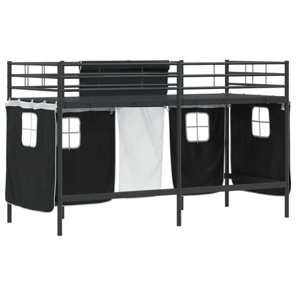 vidaXL Kids'Loft Bed Frame with Curtains Black 100 x 190 cm