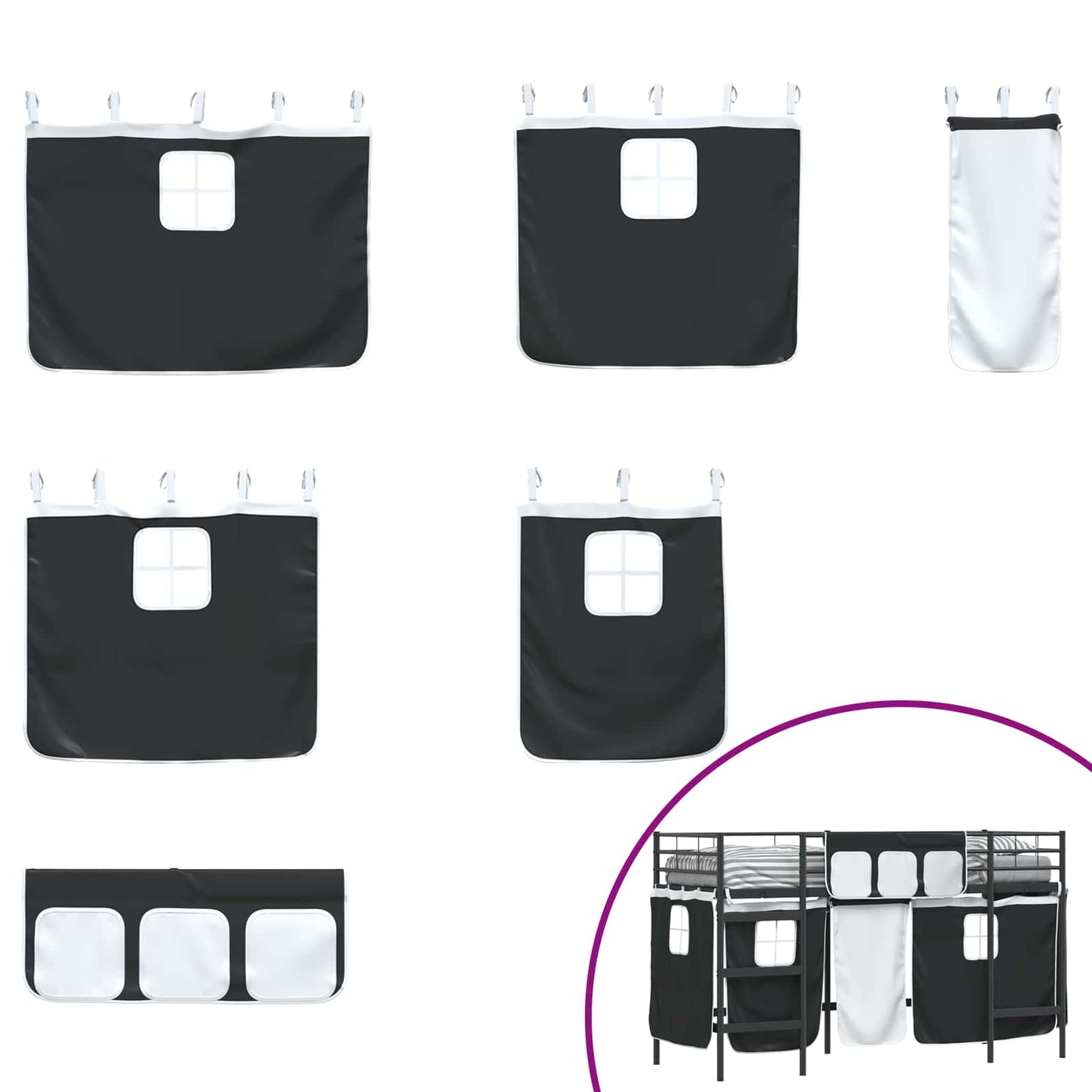 vidaXL Kids'Loft Bed Frame with Curtains Black 100 x 190 cm