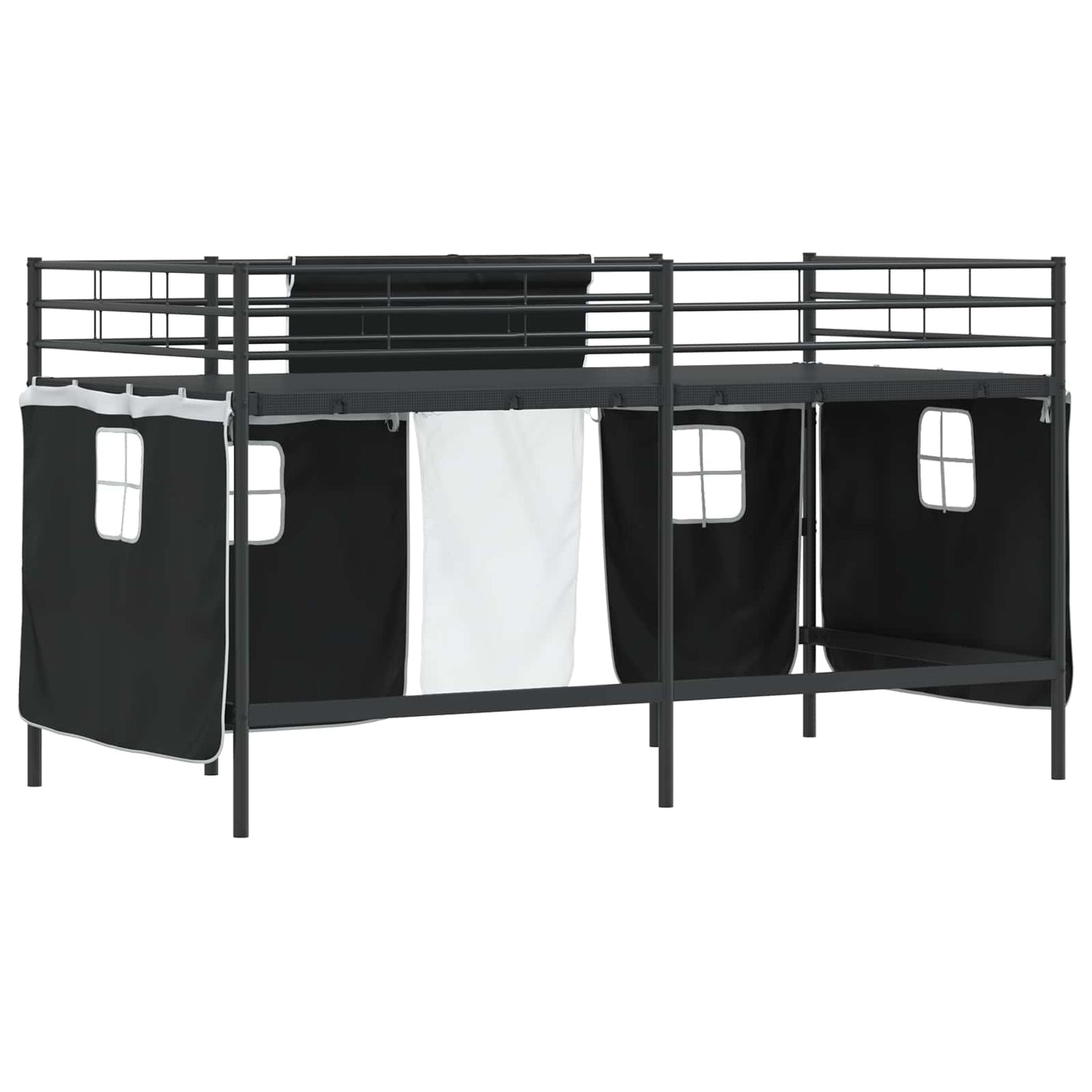 vidaXL Kids'Loft Bed Frame with Curtains Plain Black 100 x 200 cm