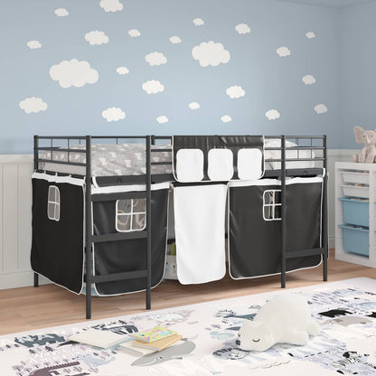 vidaXL Kids'Loft Bed Frame with Curtains Plain Black 107 x 203 cm