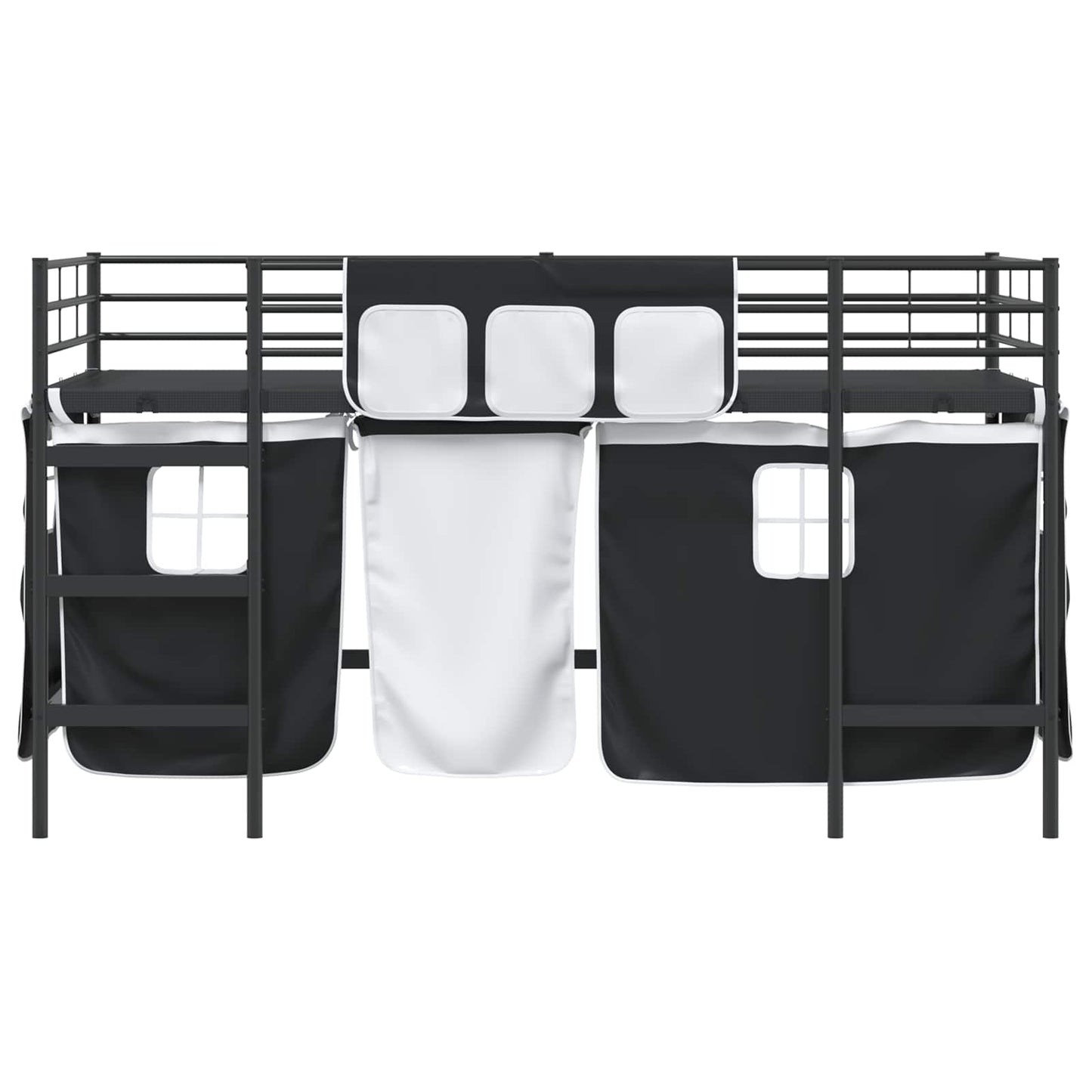 vidaXL Kids'Loft Bed Frame with Curtains Plain Black 107 x 203 cm