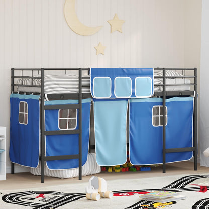 vidaXL Kids'Loft Bed Frame with Curtains Black and Blue 75 x 190 cm