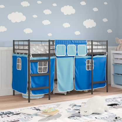 vidaXL Kids'Loft Bed Frame with Curtains Black and Blue 75 x 190 cm